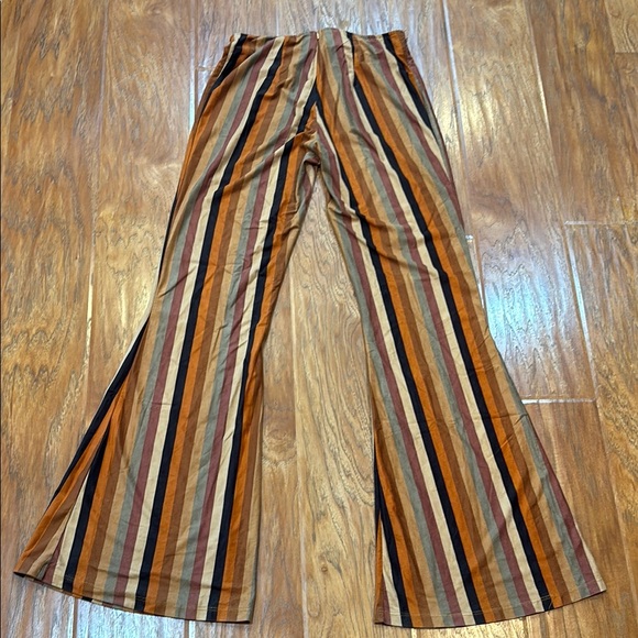 Brown Striped Flared Pants - Picture 3 of 3